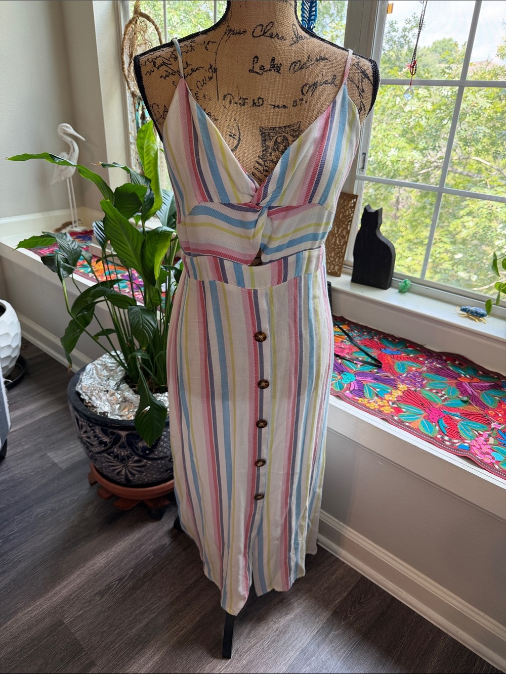 Mimi Chica Pastel Multi-Stripe Midi Dress